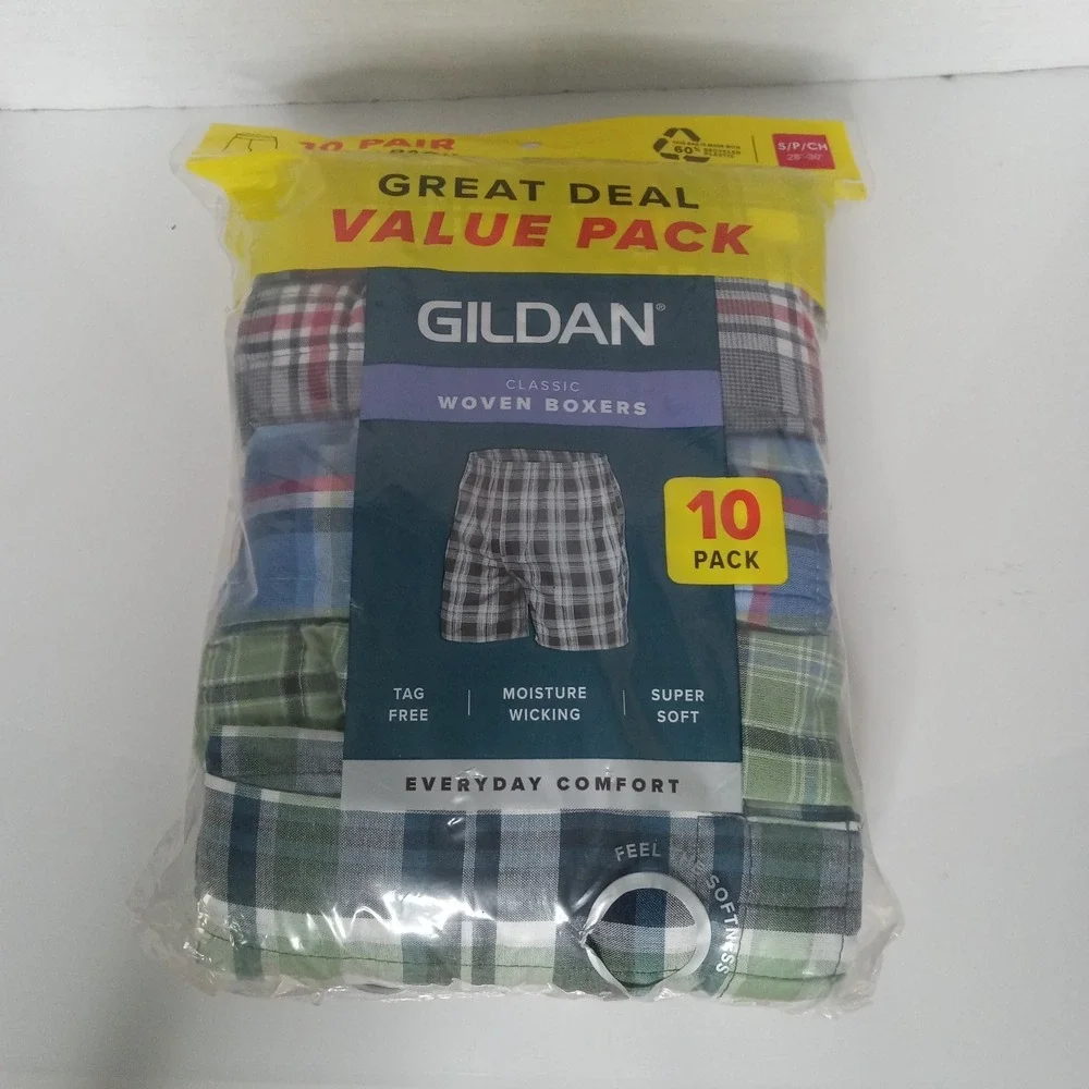10-Pair GILDAN Men's S Classic Woven Boxers Shorts Underwear Tag Free Plaid
